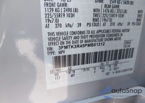 2023 Ford Mustang Mach-E Premium z USA, uszkodzony, nr VIN 3FMTK3R45PMB01312